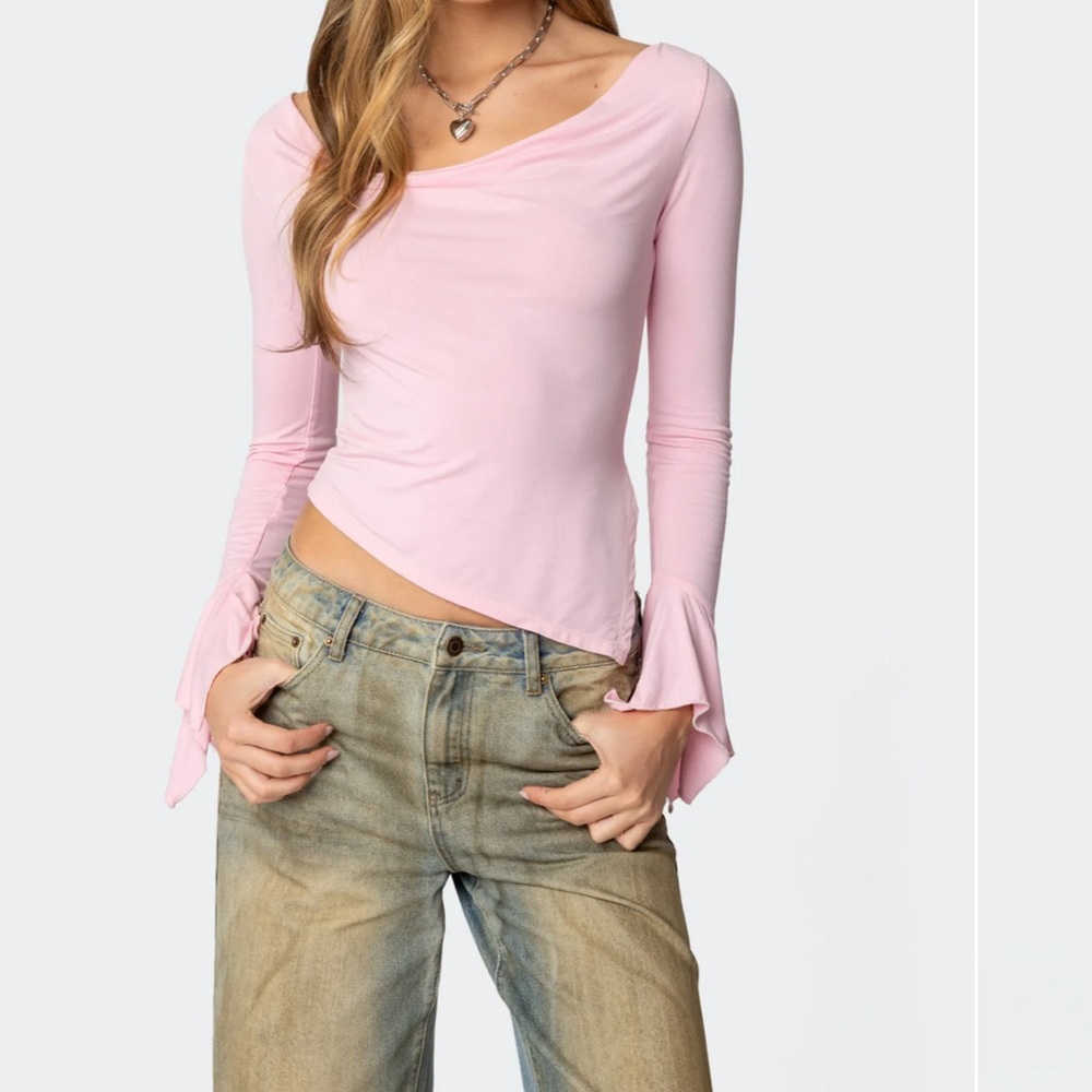 Edikted Light Pink Asymmetric Blouse